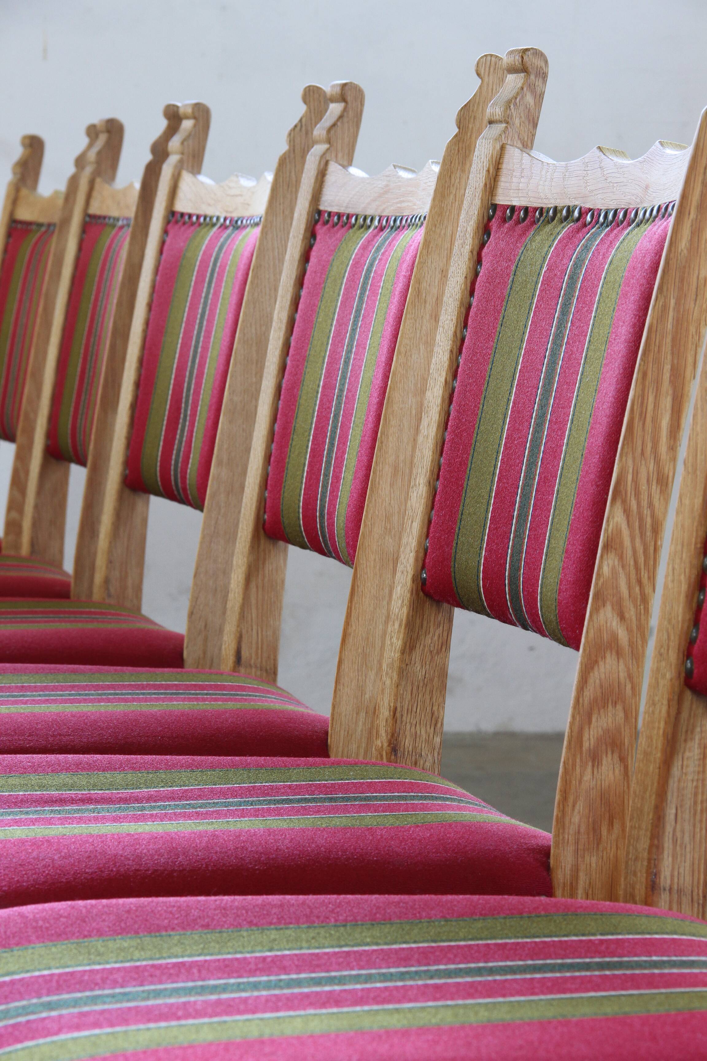 Lot of 6 Vintage Danish Brutalist Oak Dining Chairs, Henning Kjærnulf Style, 1960s