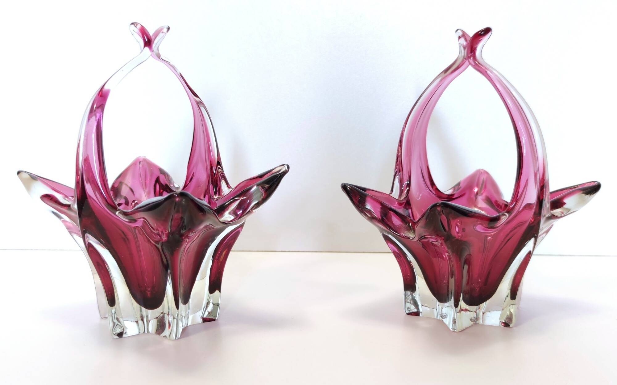 Pair of Pink Murano Glass Bonbonnières / Trinket Bowls, Italy