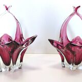 Pair of Pink Murano Glass Bonbonnières / Trinket Bowls, Italy