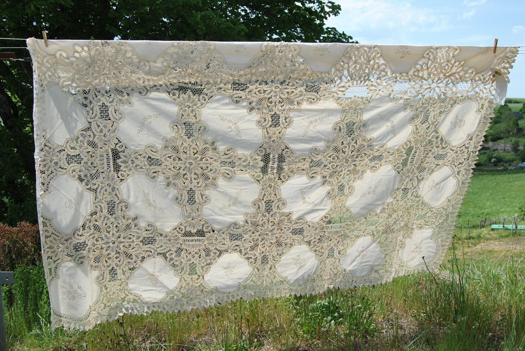 Hand embroidery tablecloth 170x260 + 12 matching towels