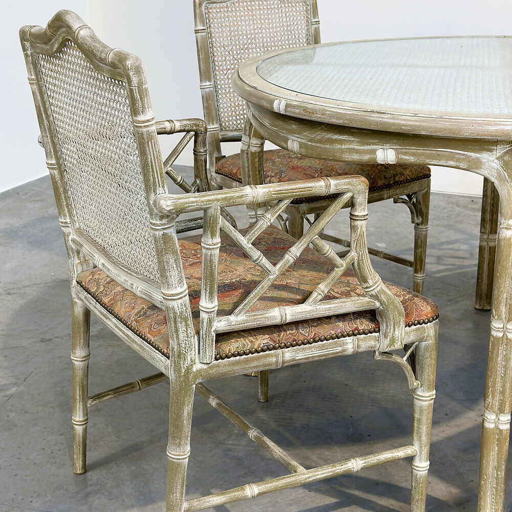 Vintage faux bamboo dining set with original fabric, 1980s