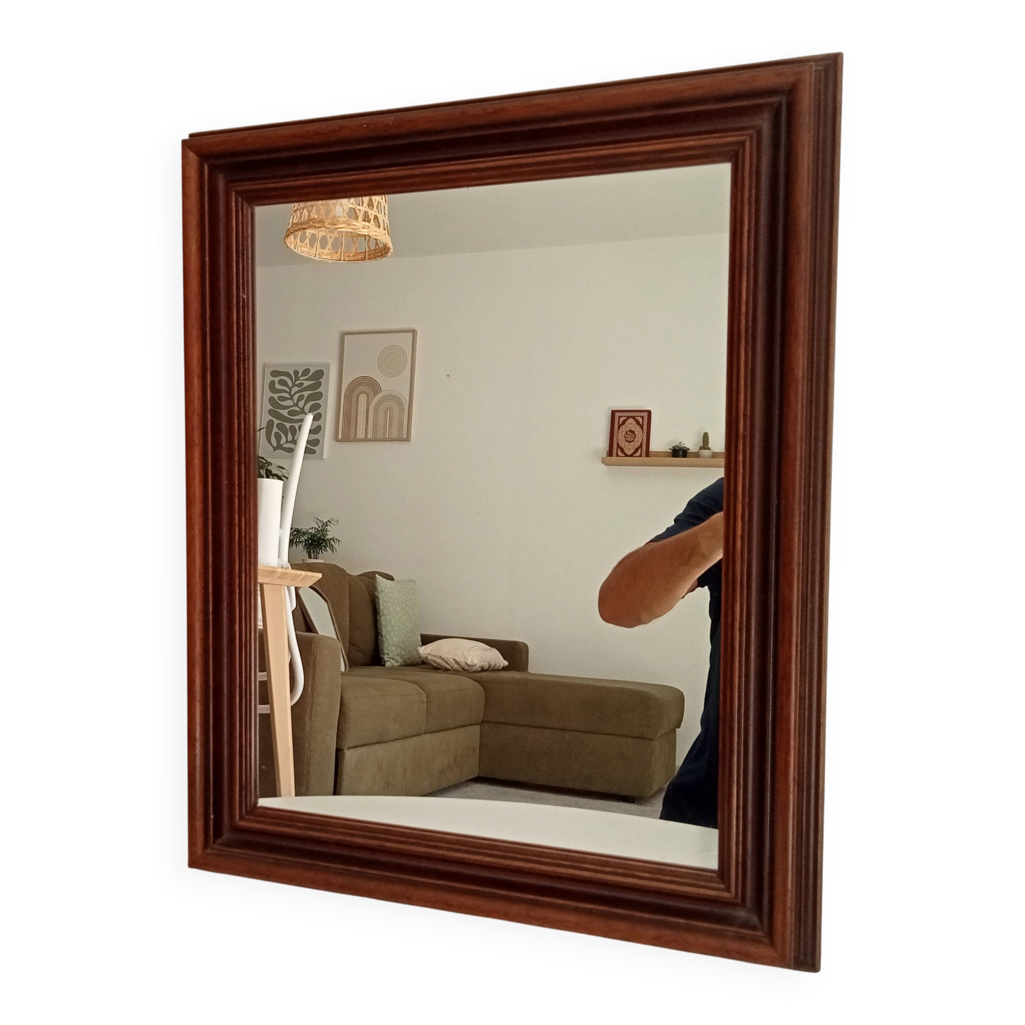 Miroir vintage en bois massif, années 60-70