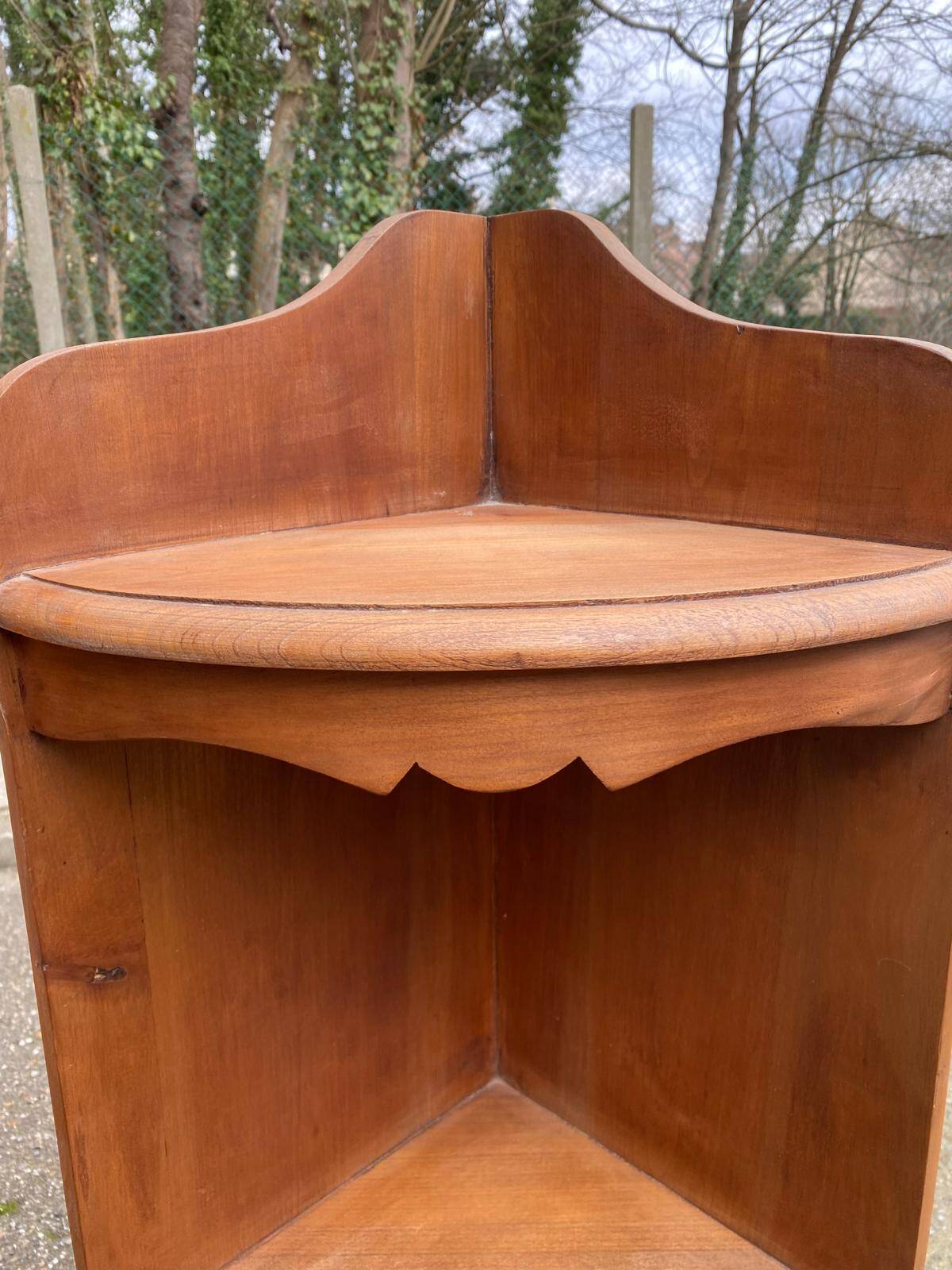 Pair of 19th-century solid wood corner wall shelves.