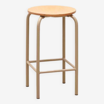 Tabouret vintage hêtre et beige repeint