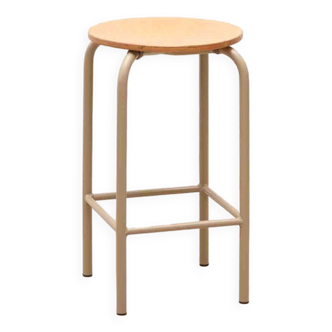 Vintage repainted beech and beige stool