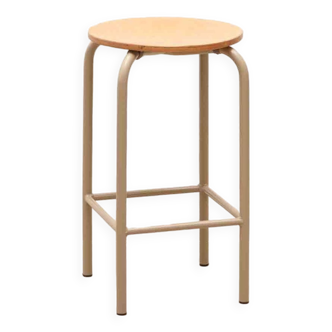 Tabouret vintage hêtre et beige repeint