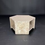Hexagonal travertine side table by Claude Berraldacci. 1990s. France.