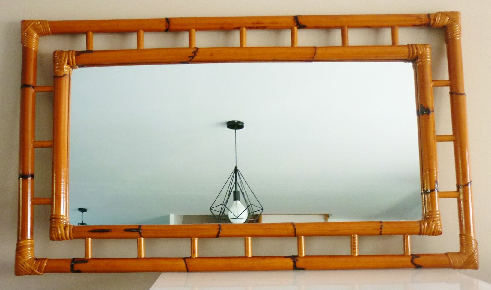 Bamboo mirror, openwork, vintage