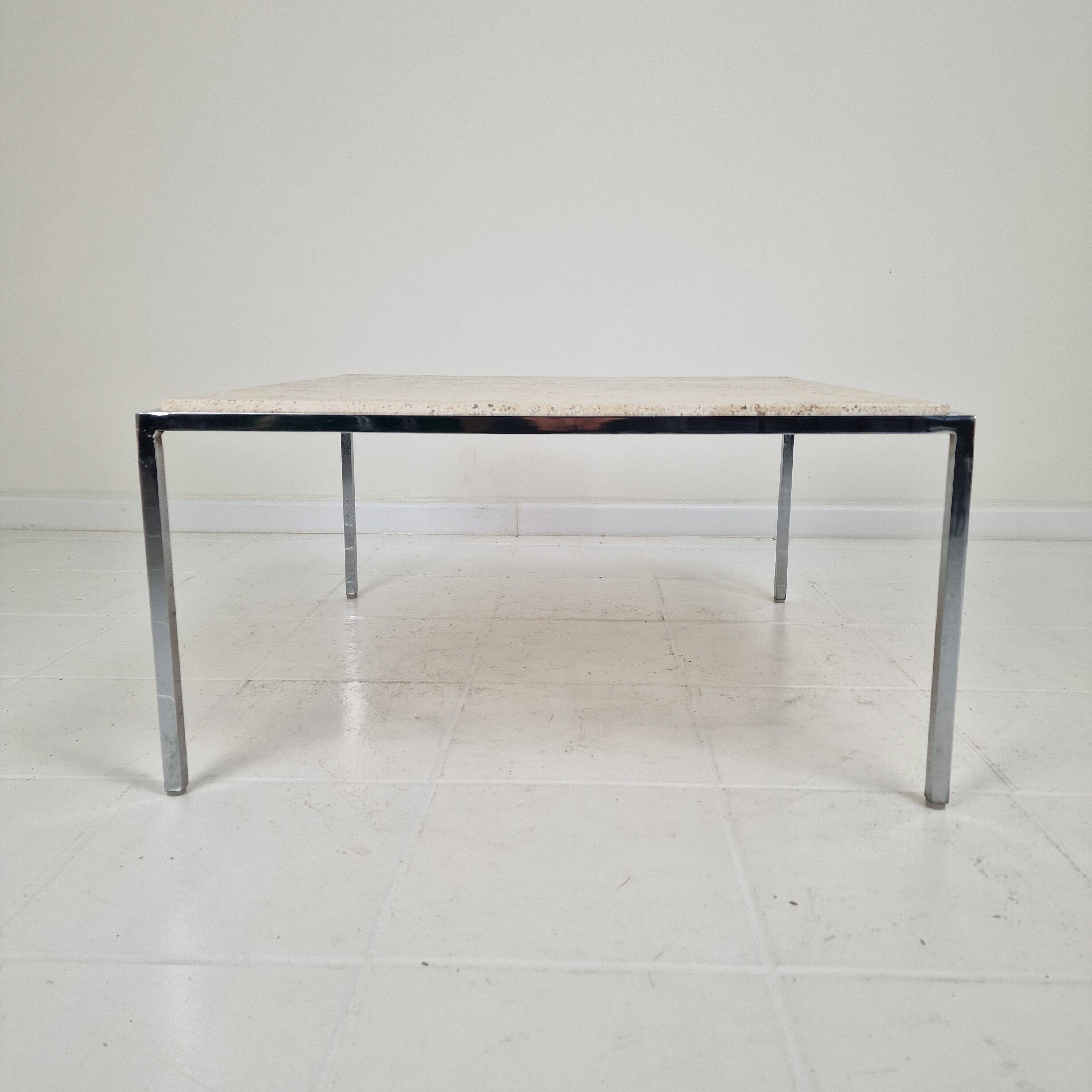 Italian Square Travertine Coffee Table with Steel Base, 1980's
