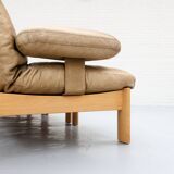 Canapé modulaire en bois et cuir du milieu du siècle