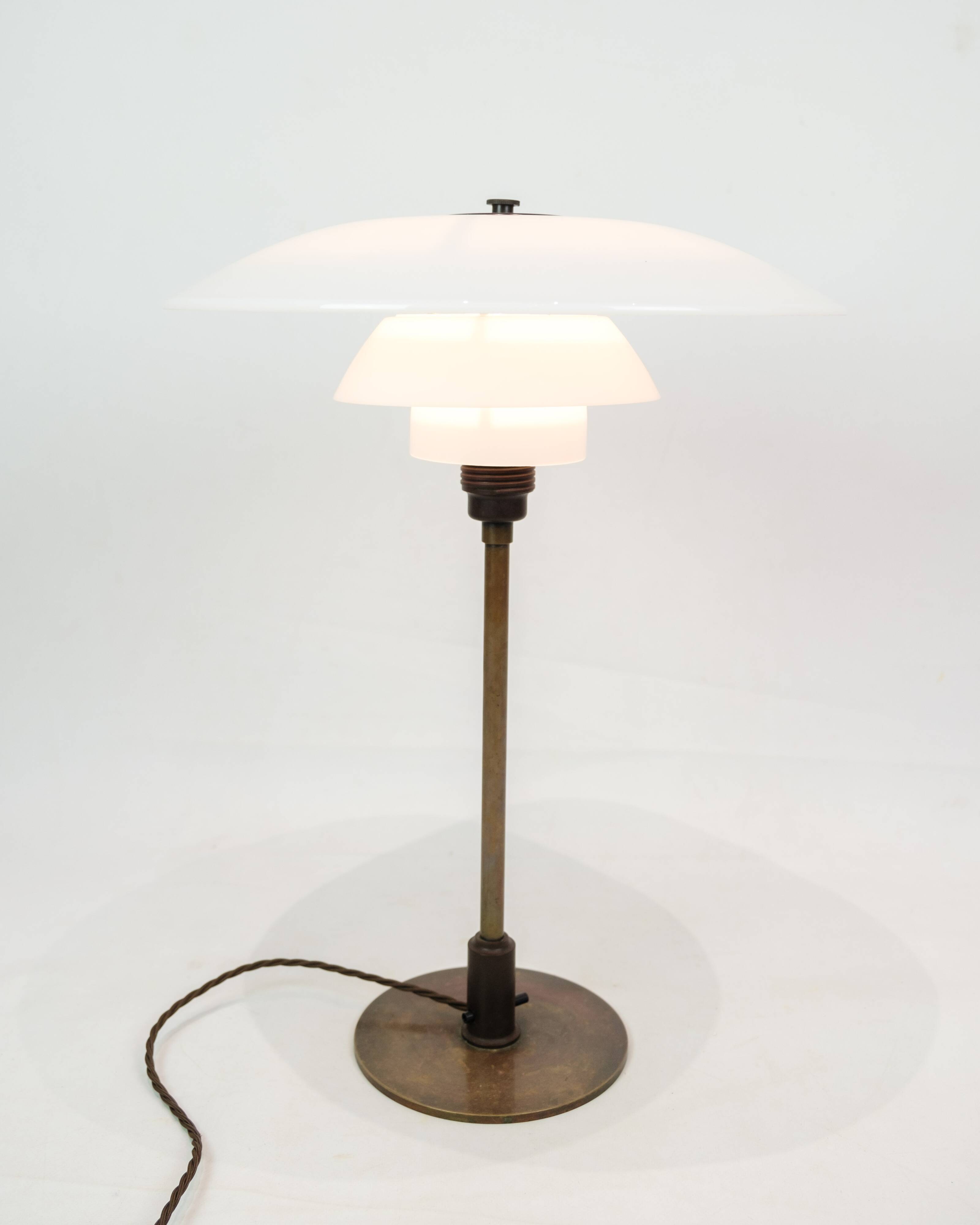 Table Lamp PH 4/2½ Made With White Opal Glass & Burnished Brass By Poul Henningsen From 1930s