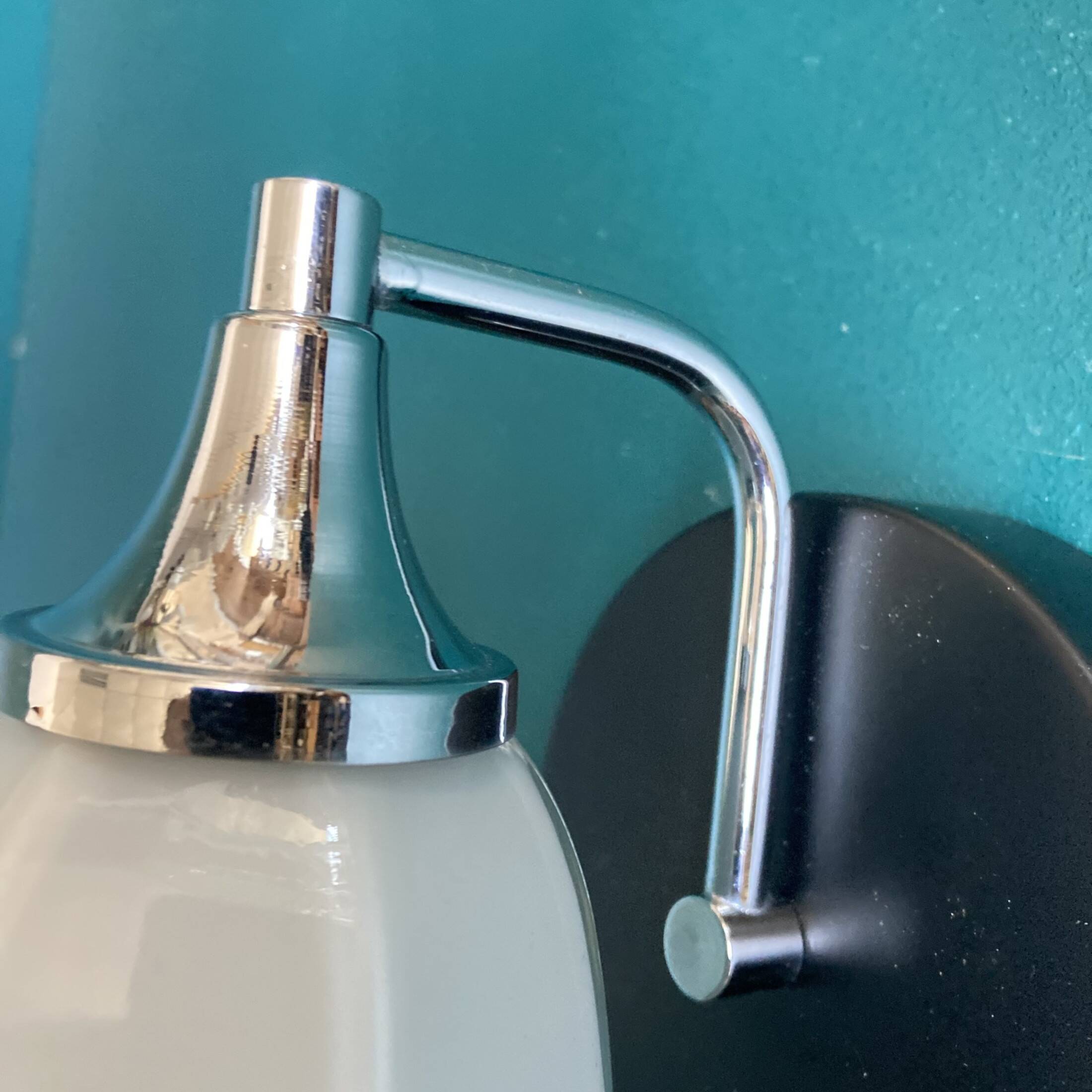 Small vintage chrome metal wall light and faceted white opaline glass tulip