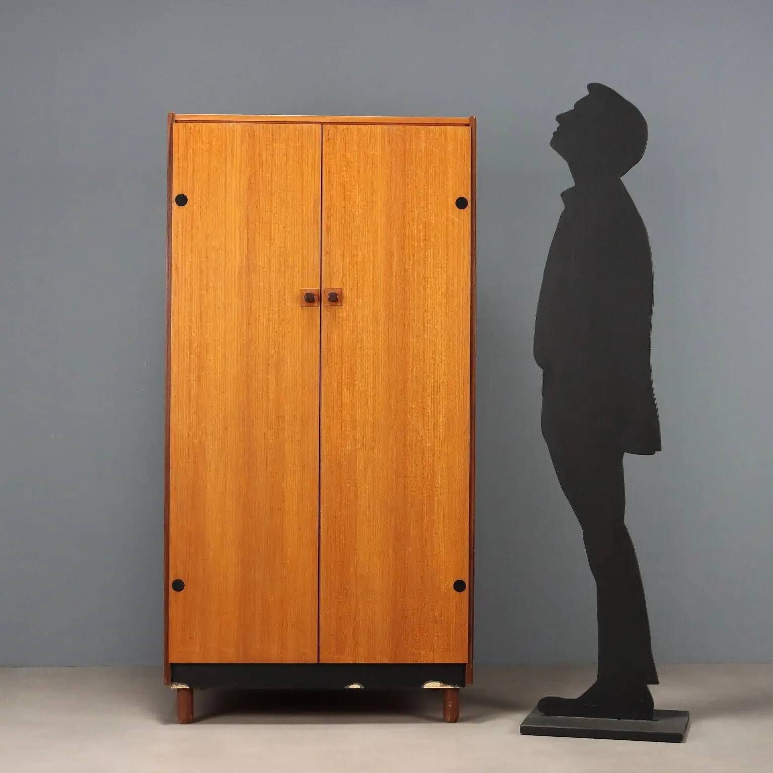 Vintage teak veneer wardrobe, designer, Italy, 1960s