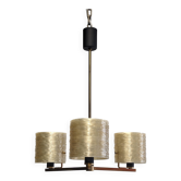 Three-light chandelier in mother-of-pearl and brass, Maison Arlus, France, circa 1950.