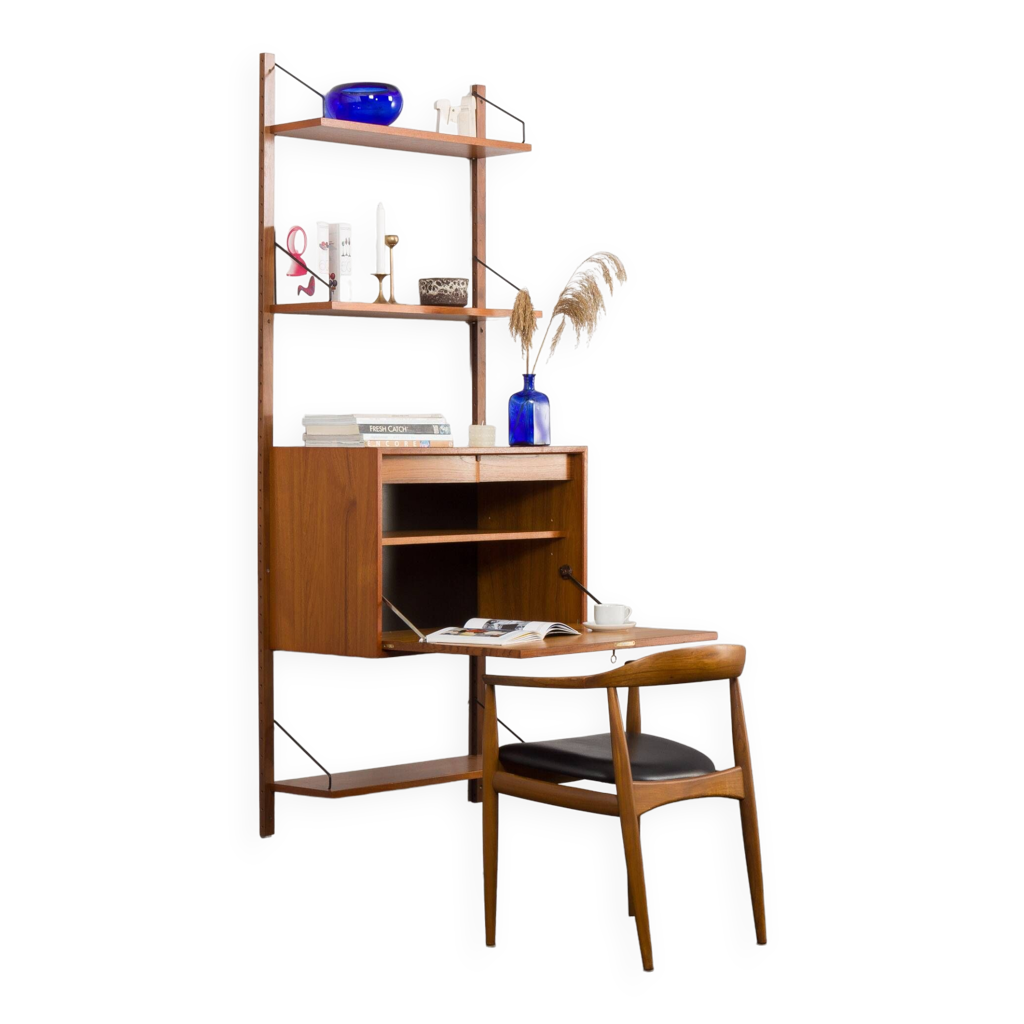Poul Cadovius teak home office wall unit with drop front desk and 3 ...