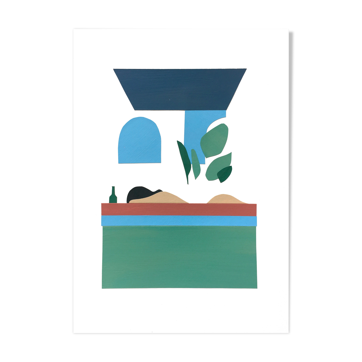 Sunbathing - Original Collage painting A4