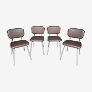 Set of 4 chairs in skaï and vintage chrome