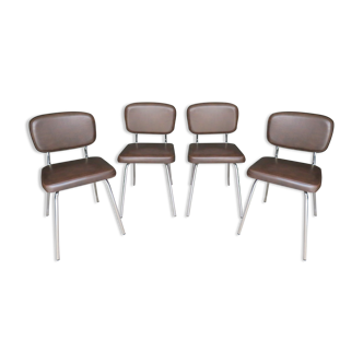 Set of 4 chairs in skaï and vintage chrome