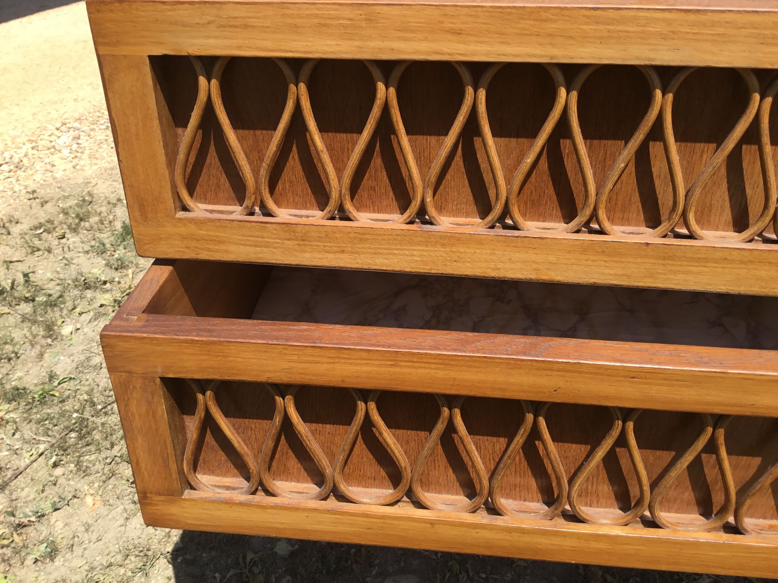 Vintage wood and rattan chest of drawers