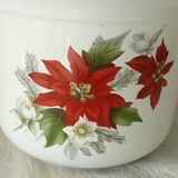 Cache pot en faience decor fleurs de noel poinsettia