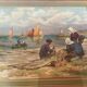 Grand tableau marine pêcheurs bateaux
