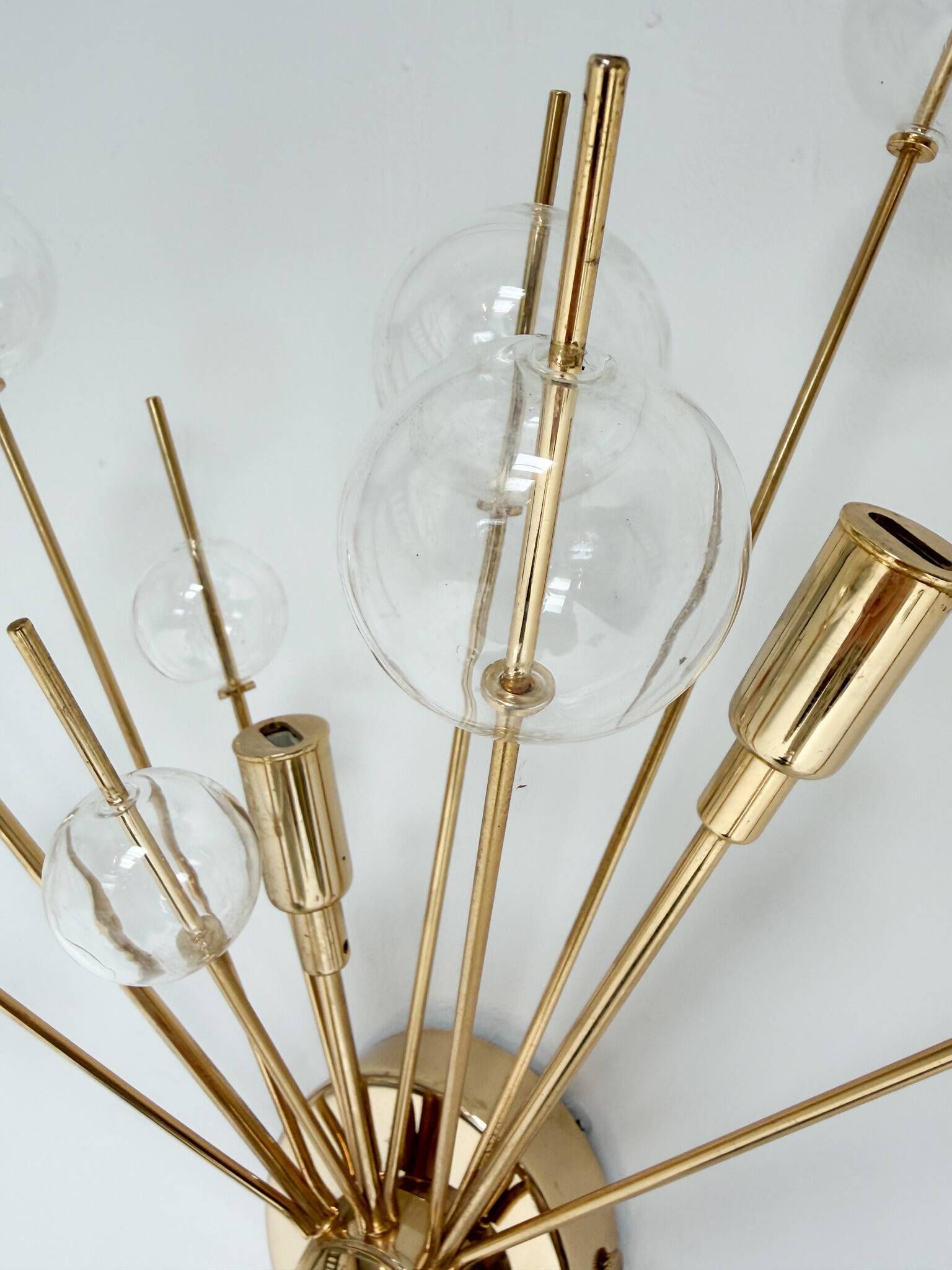 Set of 2 Italian wall lamps with glass spheres, 1970s