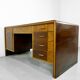 Italian Art Deco Desk In Dark Walnut And Brass.