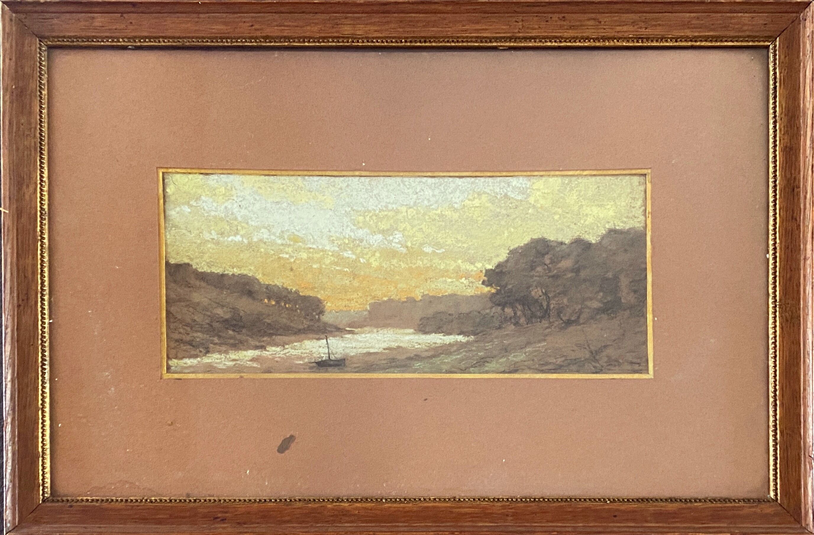 Pastel painting "Vallée du Cer" landscape signed H. Gallert 1917 and frame.