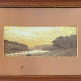 Pastel painting "Vallée du Cer?" landscape signed H. Gallert 1917 and frame