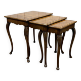 Set of 3 English walnut nesting tables from the 1950s