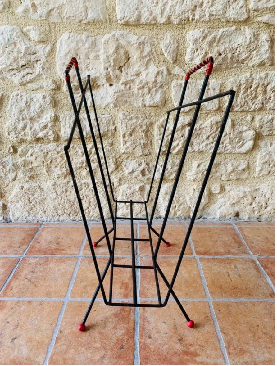 Vintage black metal magazine holder, circa 50's