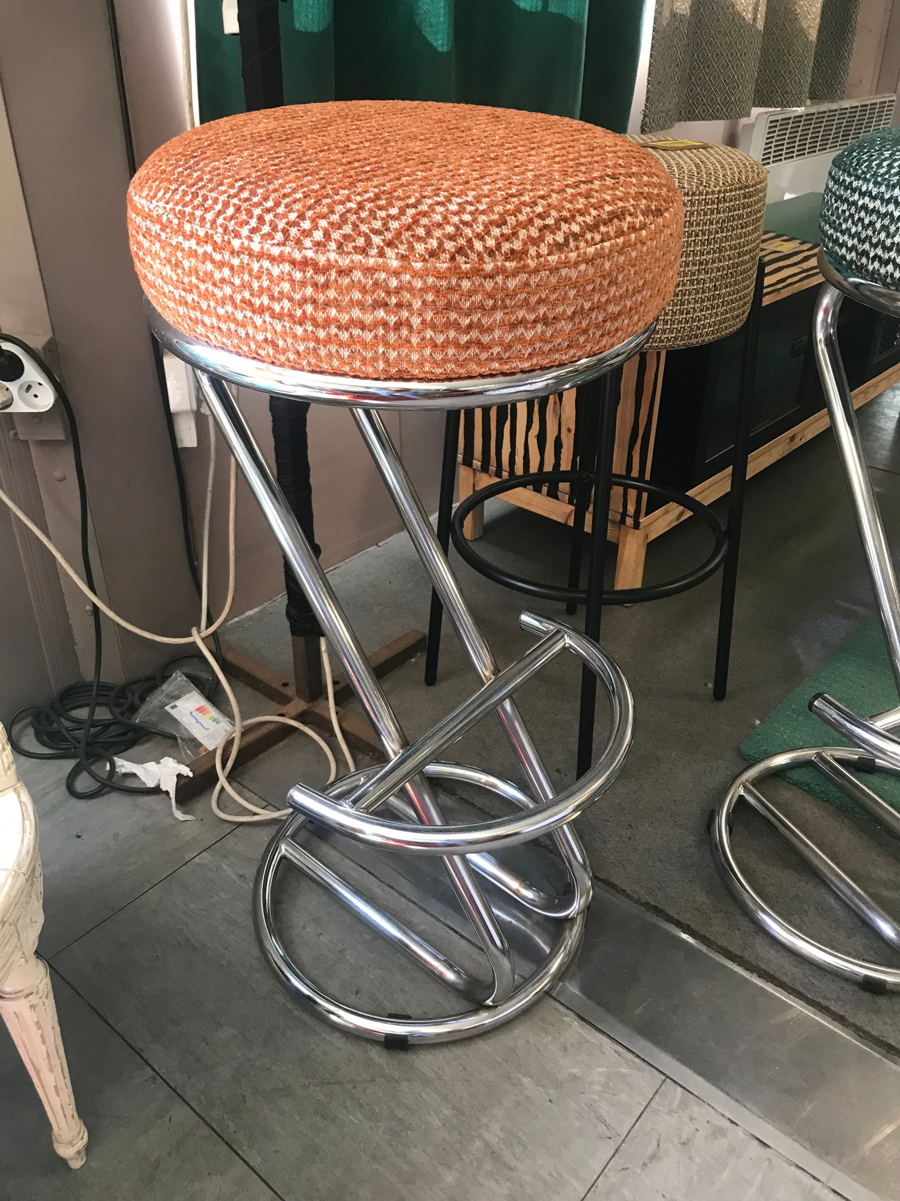 Vintage 80s green metal bar stool.