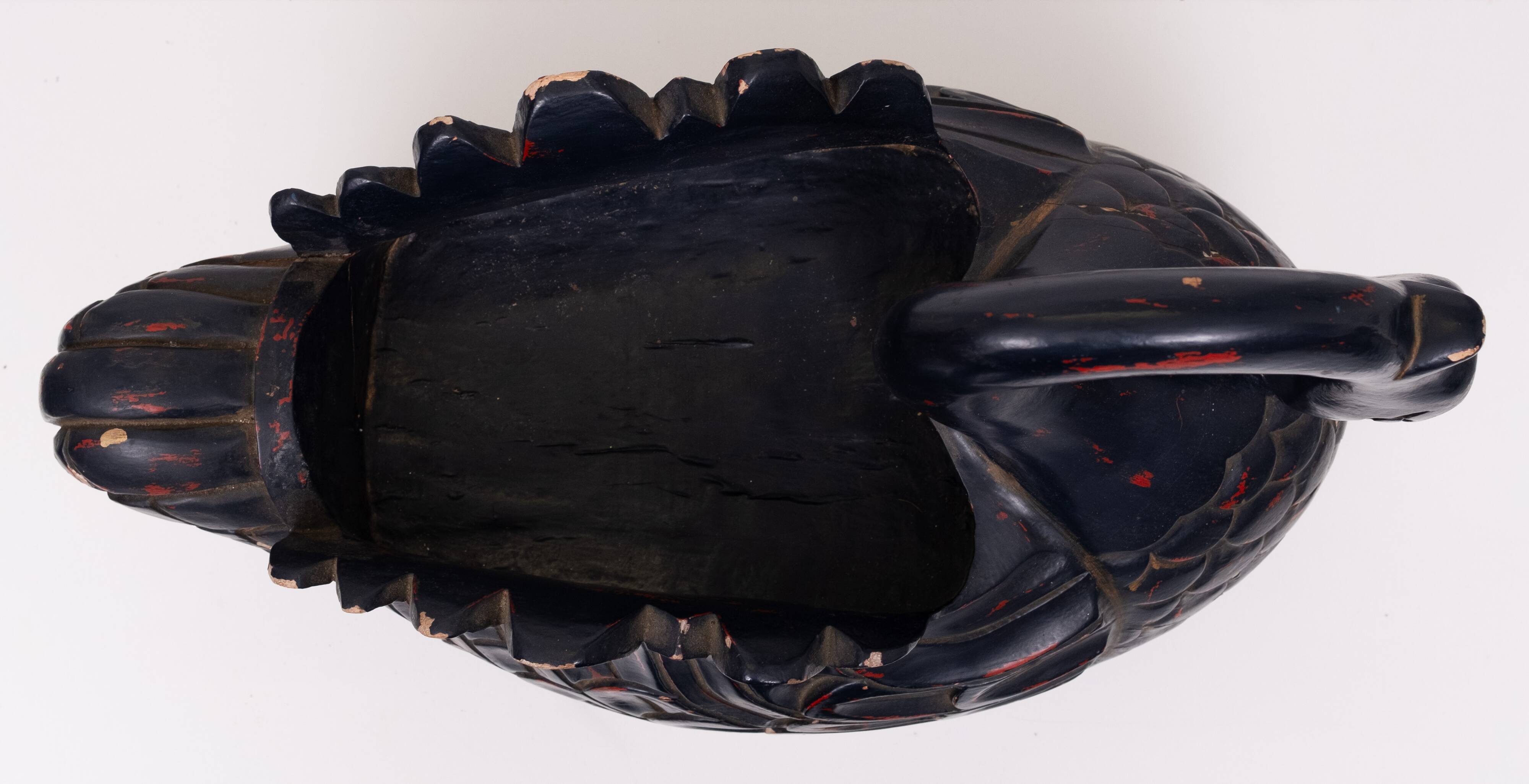 Mid Century Large Black Wooden Swan