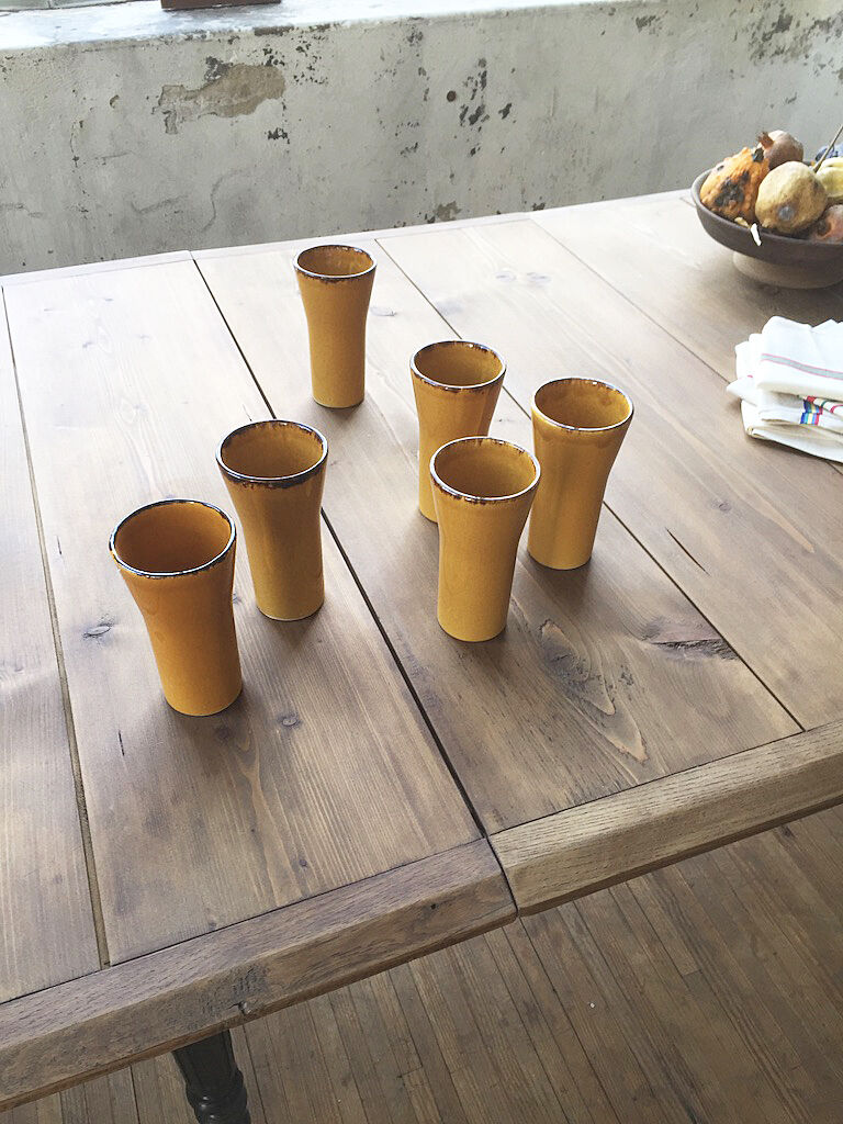Service carafe et verres céramique jaune