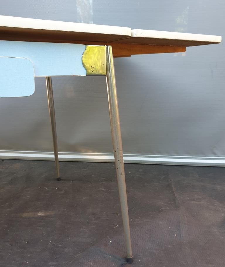 Table Formica MDJ 1960 Blue and Chrome