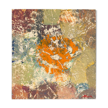 Composition, Huile sur assiette, 49 x 52 cm