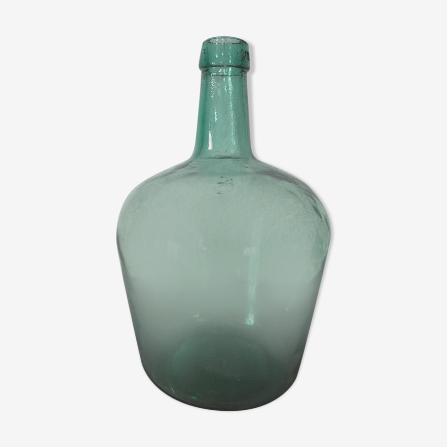 Dame Jeanne Viresa sur le goulot bonbonne en verre bullé vert 5 L