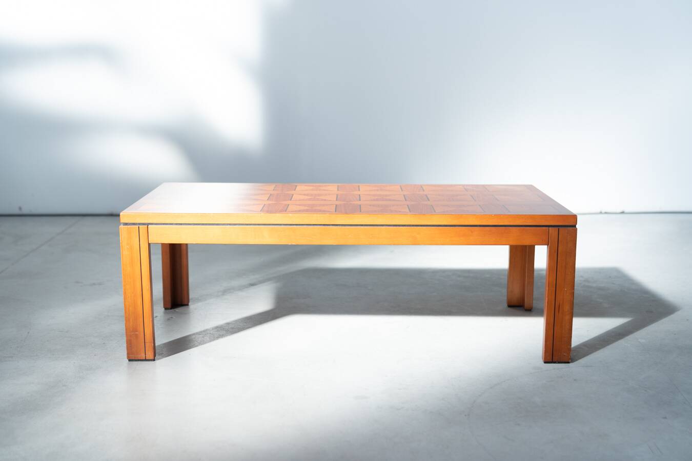 1970s "Fox Hunt" Design Rectangular Cherry Wood Inlaid Coffee Table