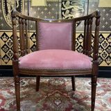 English office chair in mahogany and pink velvet