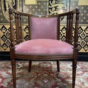 Fauteuil de bureau anglais en acajou et velours rose
