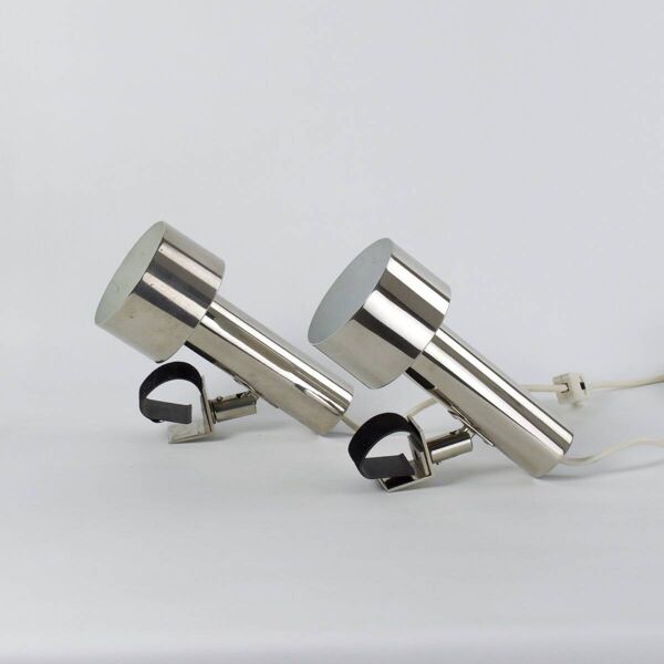 Lampes spots à pince en chrome nickelé pour étagère string, tête de lit.