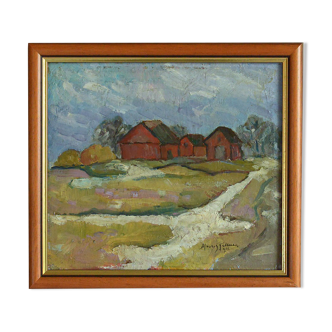 20th Century Oil Painting of a Swedish Farm by Mauritz Gellner Vintage Art