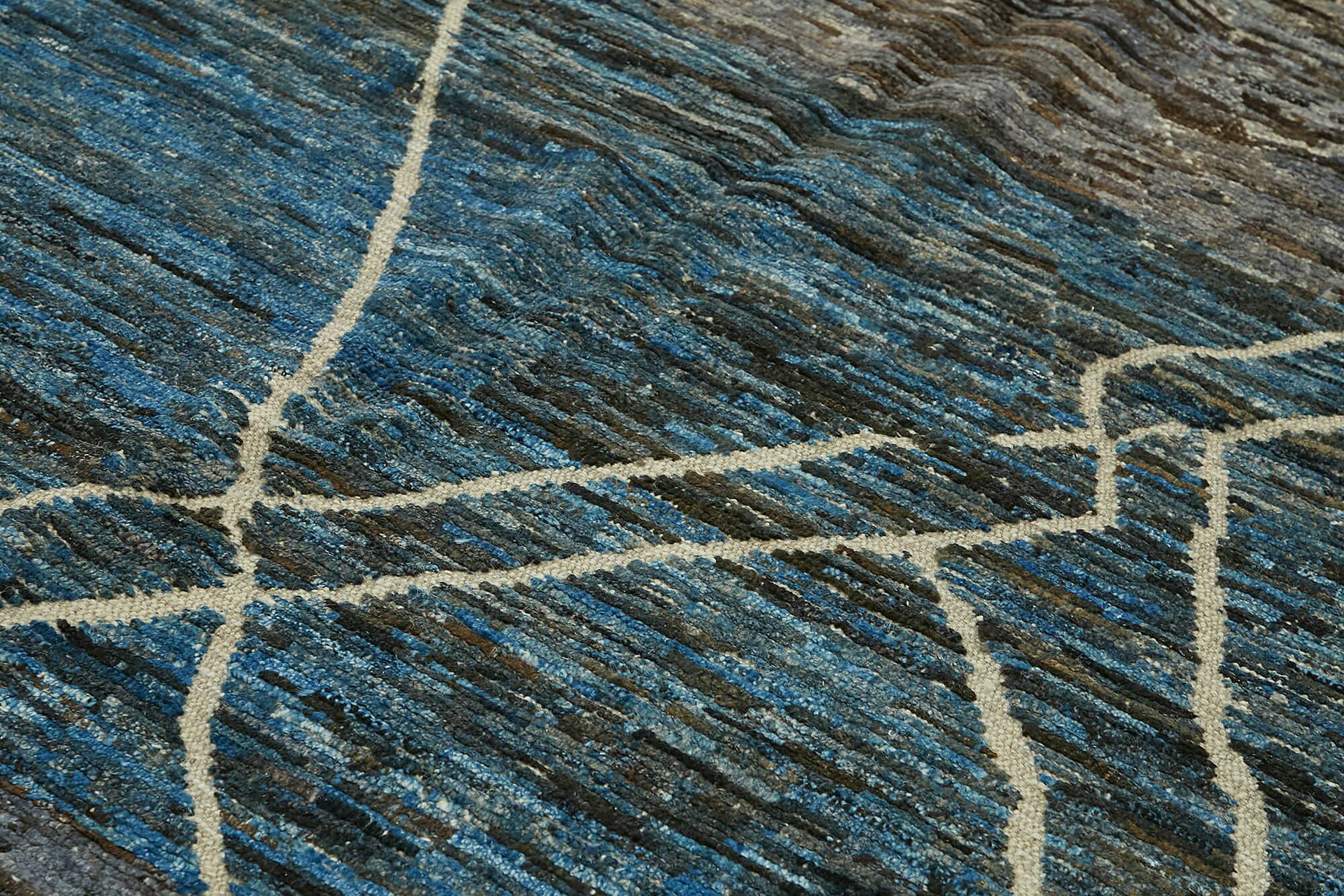 Hand-Knotted Turkish Contemporary 280 cm x 363 cm Blue Wool Carpet