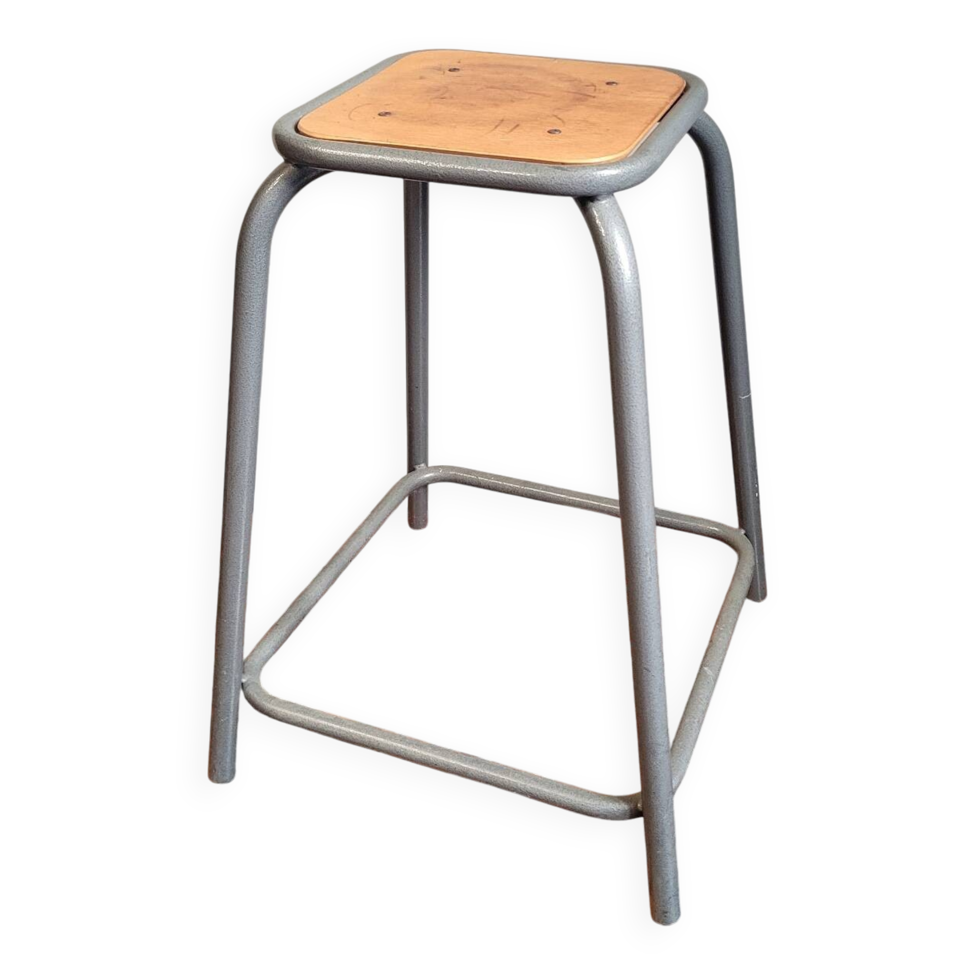 Vintage high stool in wood and metal