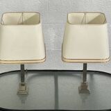 Pair of chrome and brushed metal lamps