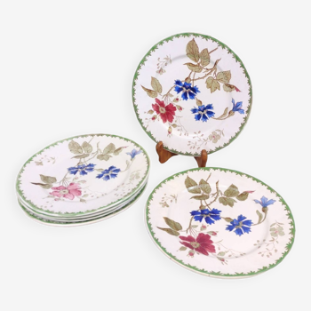 6 Assiettes à dessert Creil et Montereau modèle "Bleuets"