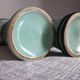 Pair of vases in majolica blue celadon and black of the 1950s