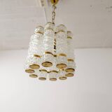 Cylindrical brass and crystal chandelier by Tyringe for Orrefors, Sweden.
