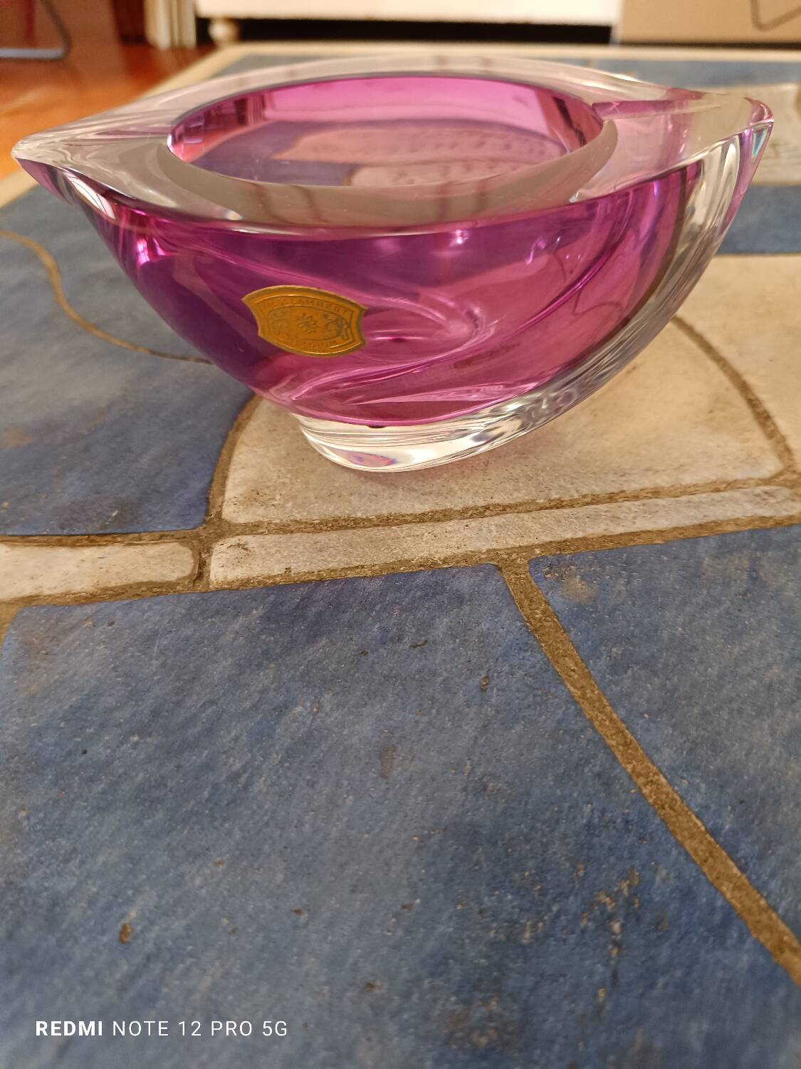 Cendrier en cristal rose Val Saint Lambert, Belgique