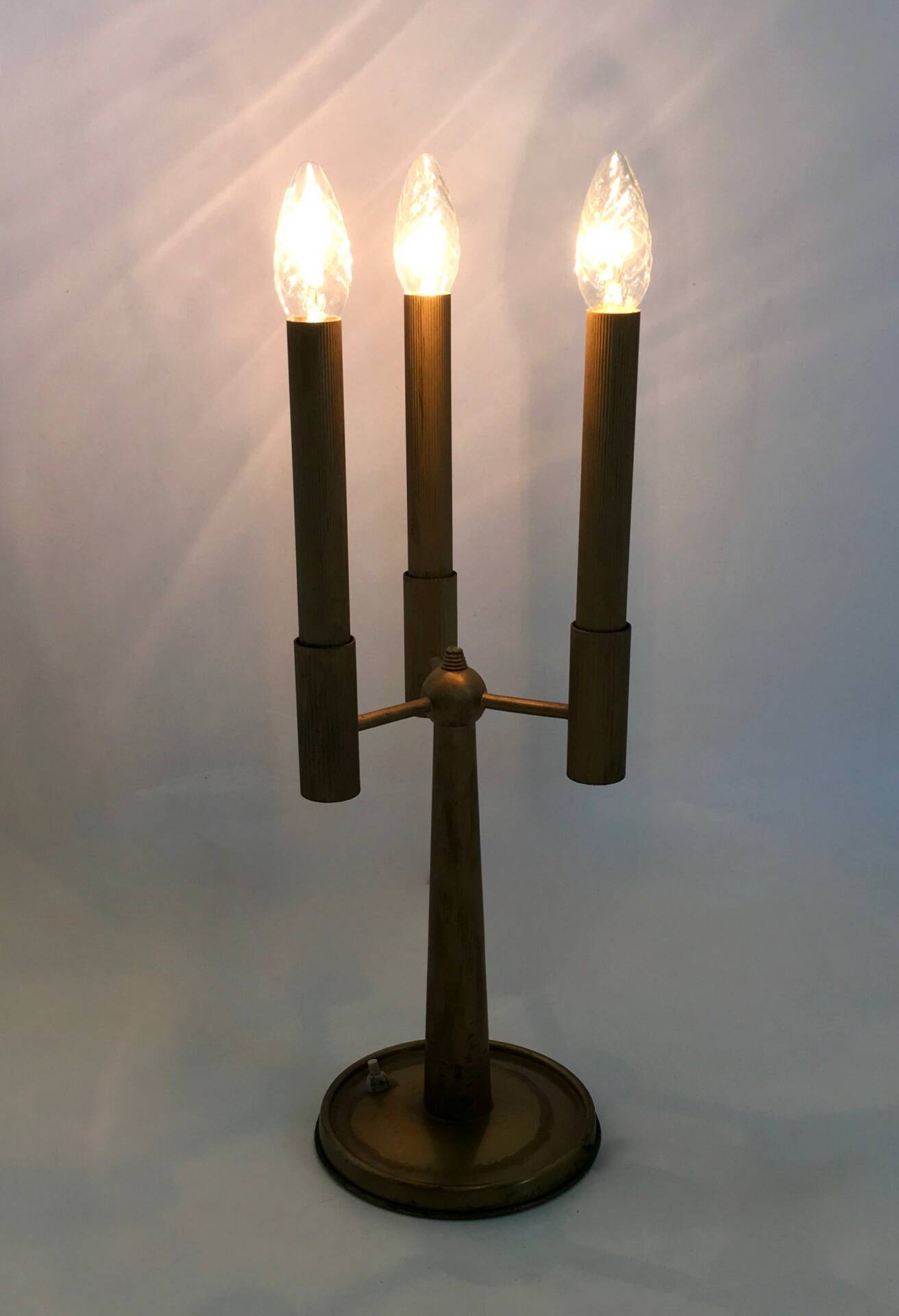 Three-Arm Brass Table Lamp with a Candelabra Design, Italy